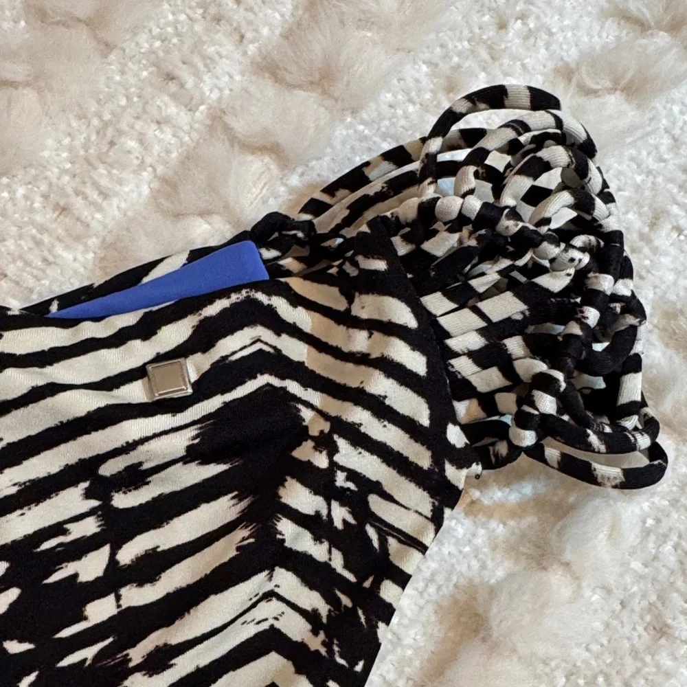 Dolce Vita-  Black and Cobalt Blue Printed Swim Bottom Waist: 15” - Picture 5 of 6